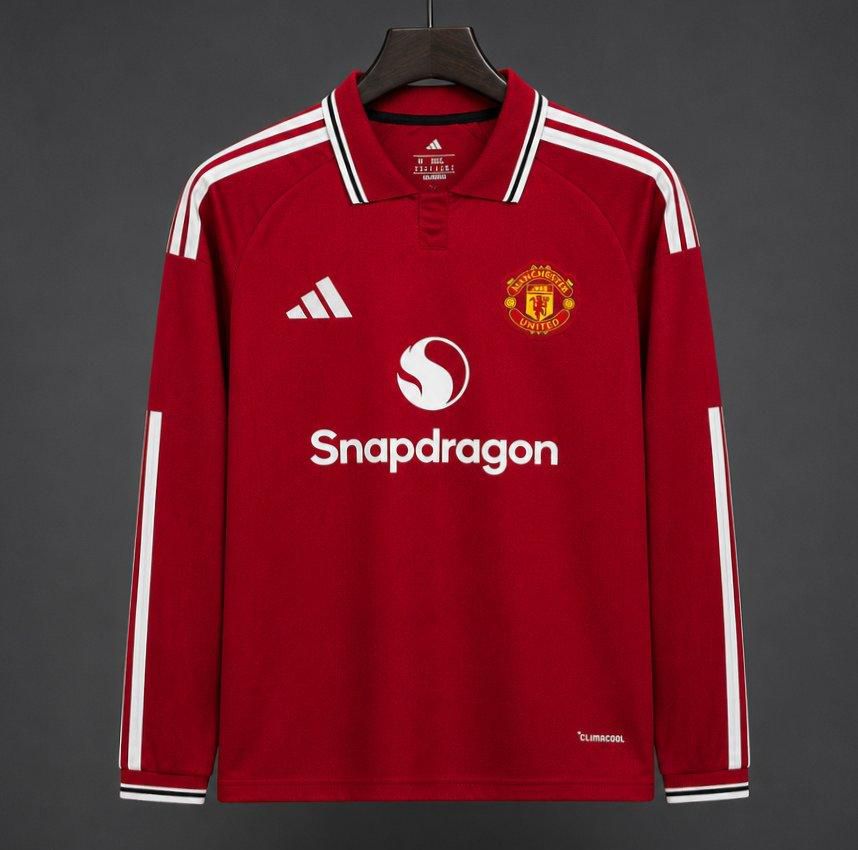 26/27 Manchester United Red with White Stripes Long Sleeve Home Jersey