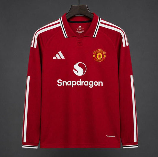26/27 Manchester United Red with White Stripes Long Sleeve Home Jersey