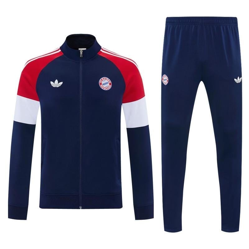 26/27 Bayern Munich Navy Blue & Red & White Full Zipper Jacket Tracksuit + Long Pant