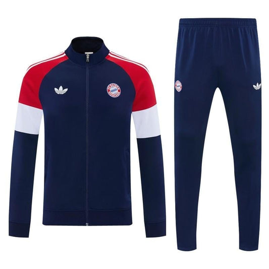 26/27 Bayern Munich Navy Blue & Red & White Full Zipper Jacket Tracksuit + Long Pant